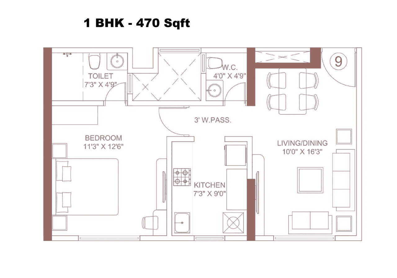Platinum Classic Unit plan - 470 sq.ft.