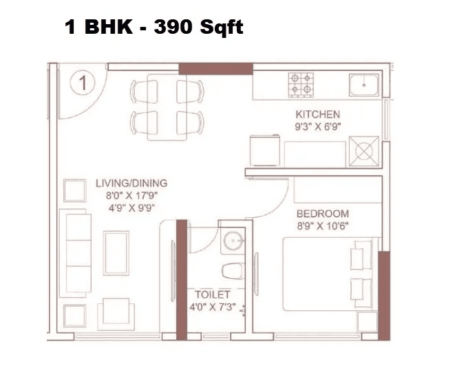 Platinum Classic Unit plan - 390 sq.ft.