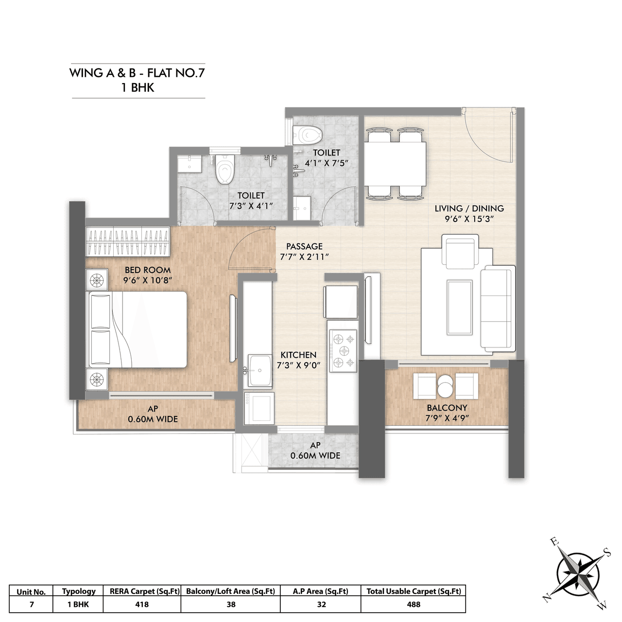 Amar Galaxy Phase 2 Unit plan - 488 sq.ft.