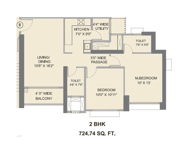 Runwal Meadows Unit plan - 725 sq.ft.