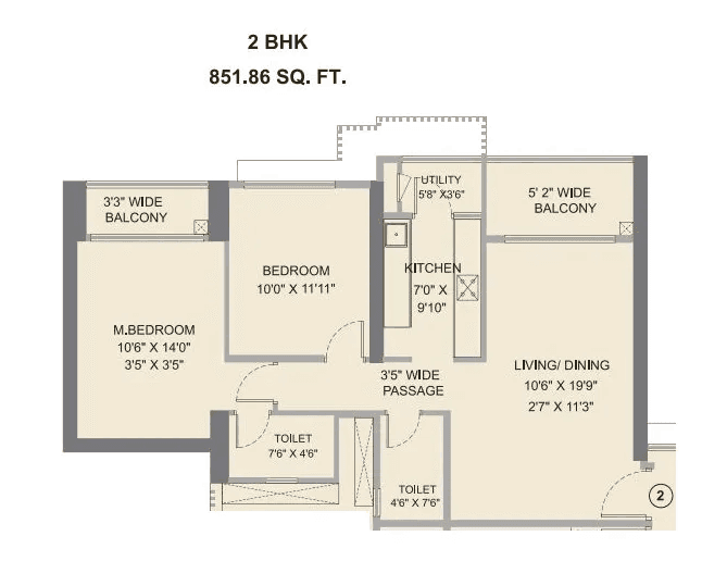 Runwal Meadows Unit plan - 852 sq.ft.