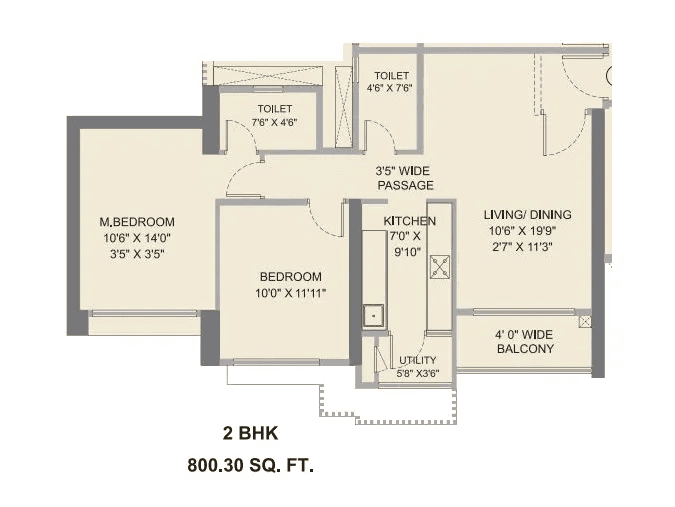 Runwal Forevergreen Unit plan - 800 sq.ft.