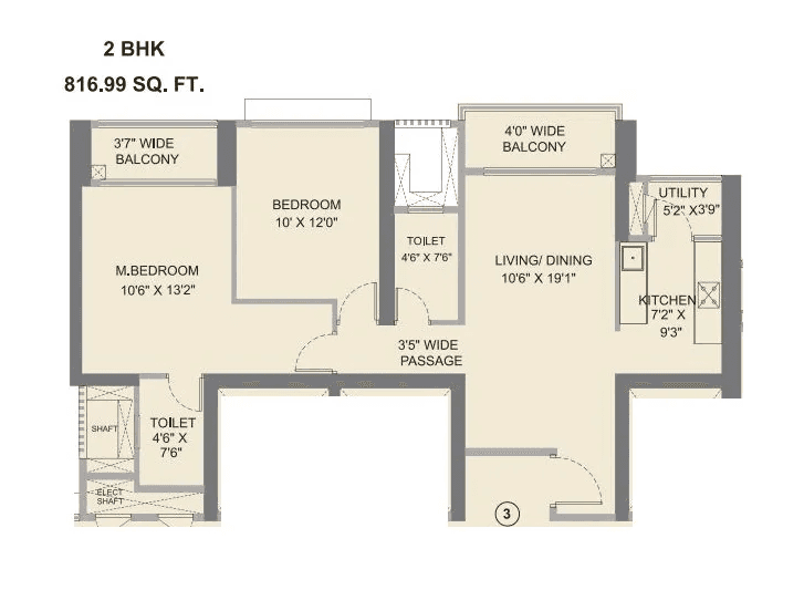 Runwal Forevergreen Unit plan - 817 sq.ft.