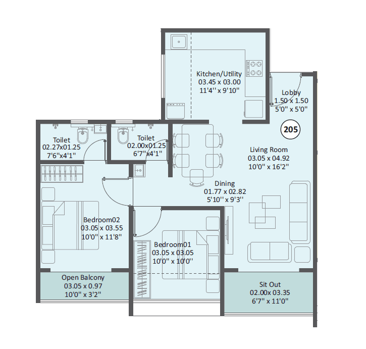BK Prayagraj Unit plan - 763 sq.ft.