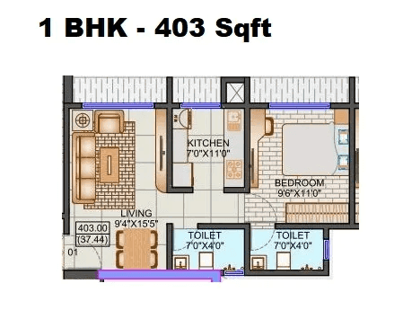 Balajee Jalkirti Unit plan - 403 sq.ft.