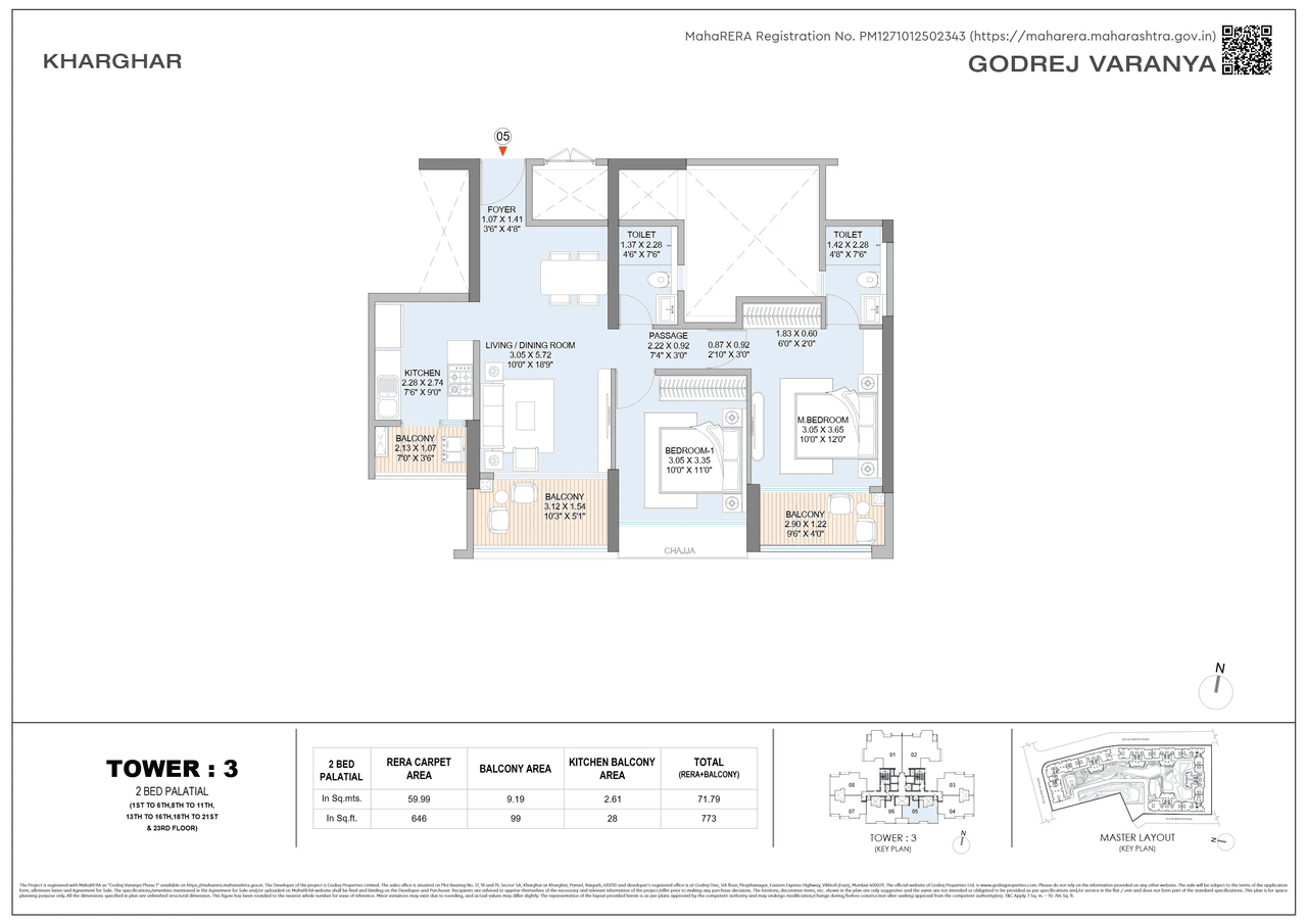 Godrej Varanya Unit plan - 775 sq.ft.