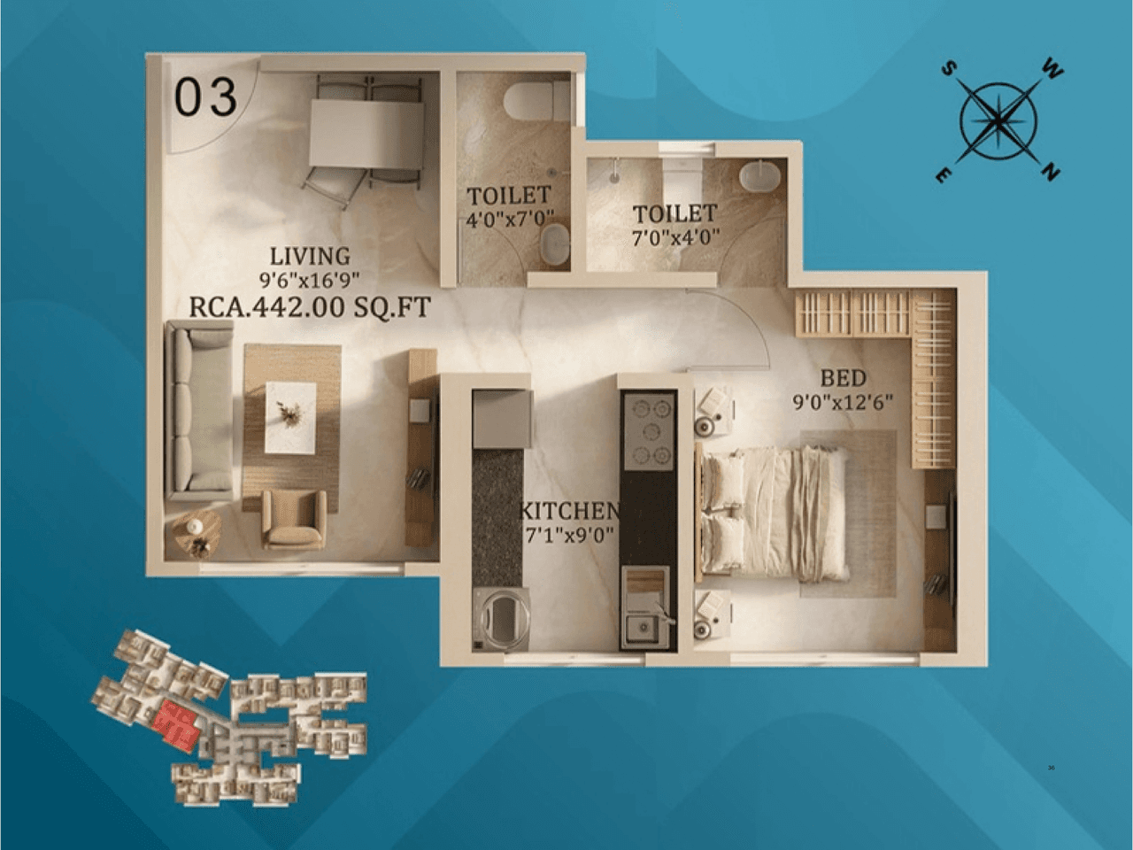 Walchand Park View Unit plan - 442 sq.ft.