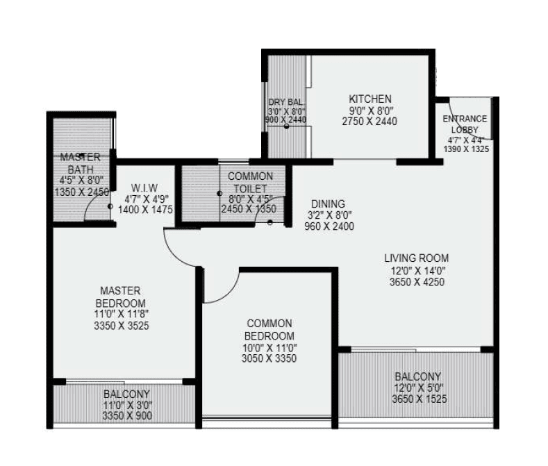 Om Mangalam Samruddhi Unit plan - 802 sq.ft.