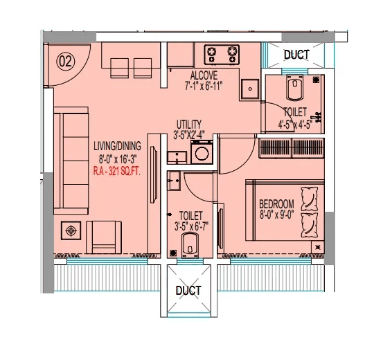DGS Sheetal Uptown Unit plan - 321 sq.ft.