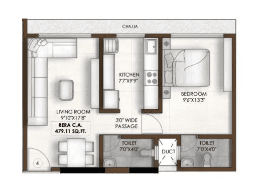 PCPL Rajesh Mandir Unit plan - 479 sq.ft.