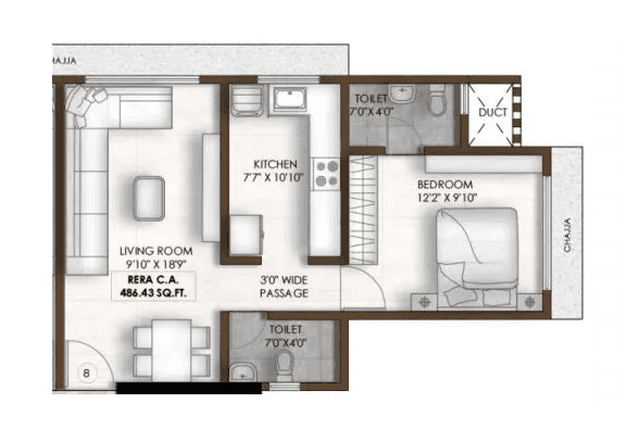 PCPL Rajesh Mandir Unit plan - 486 sq.ft.