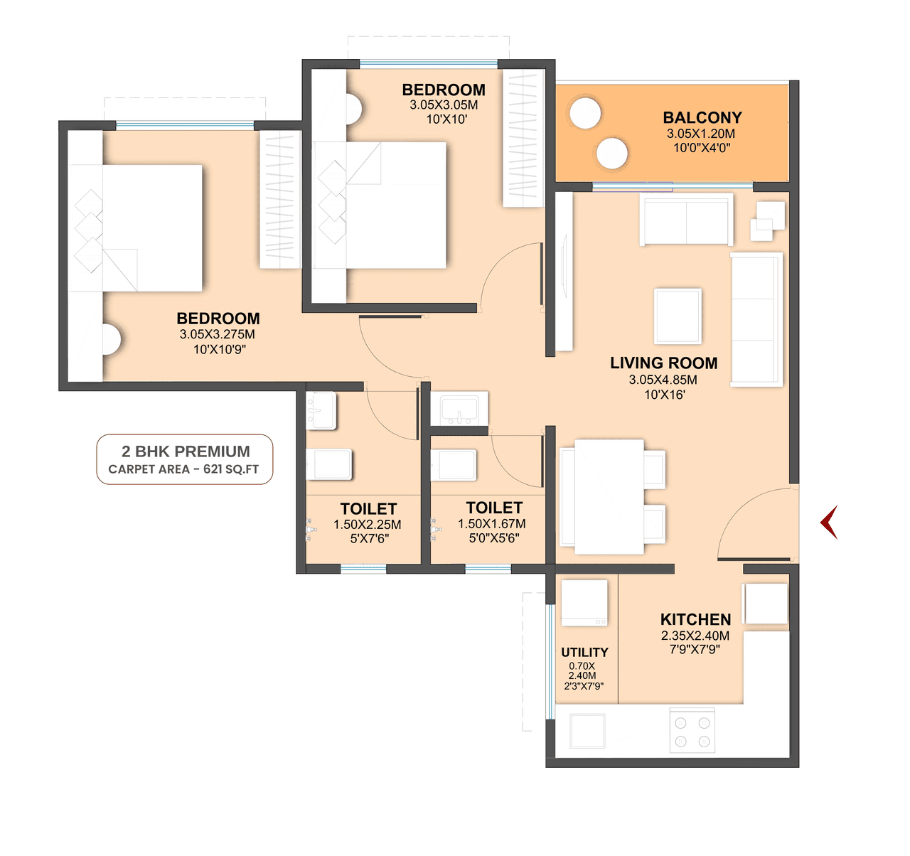 Austin Namaste Unit plan - 621 sq.ft.