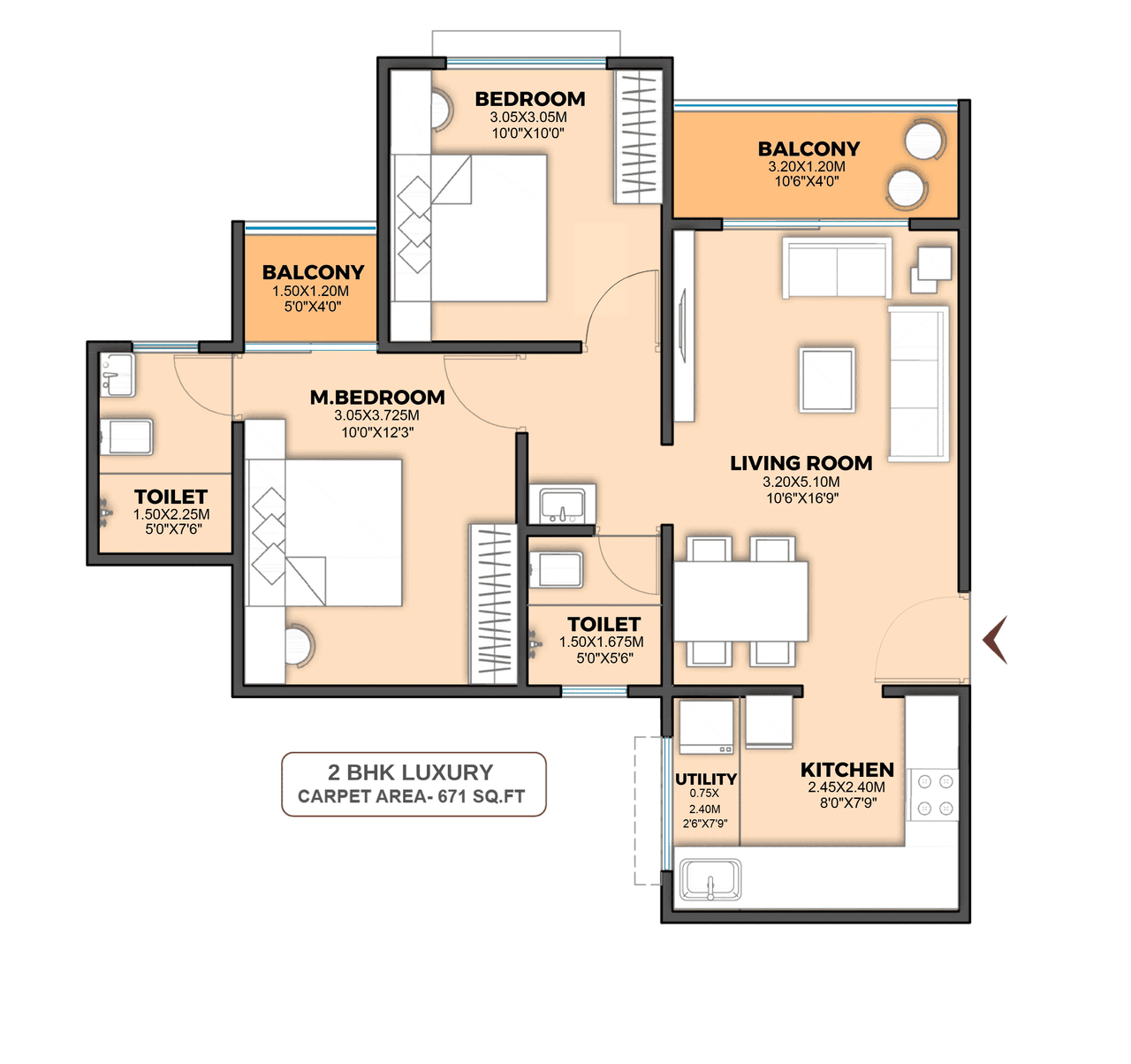 Austin Namaste Unit plan - 671 sq.ft.