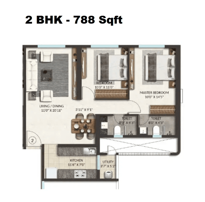 Spenta Versova Unit plan - 788 sq.ft.