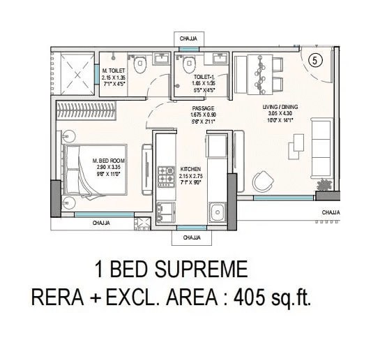 Godrej Bliss Unit plan - 405 sq.ft.