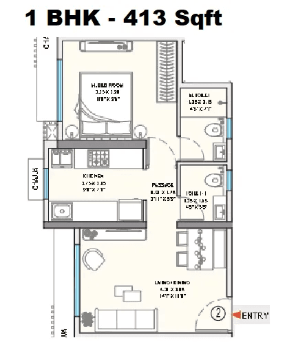 Godrej Bliss Unit plan - 413 sq.ft.