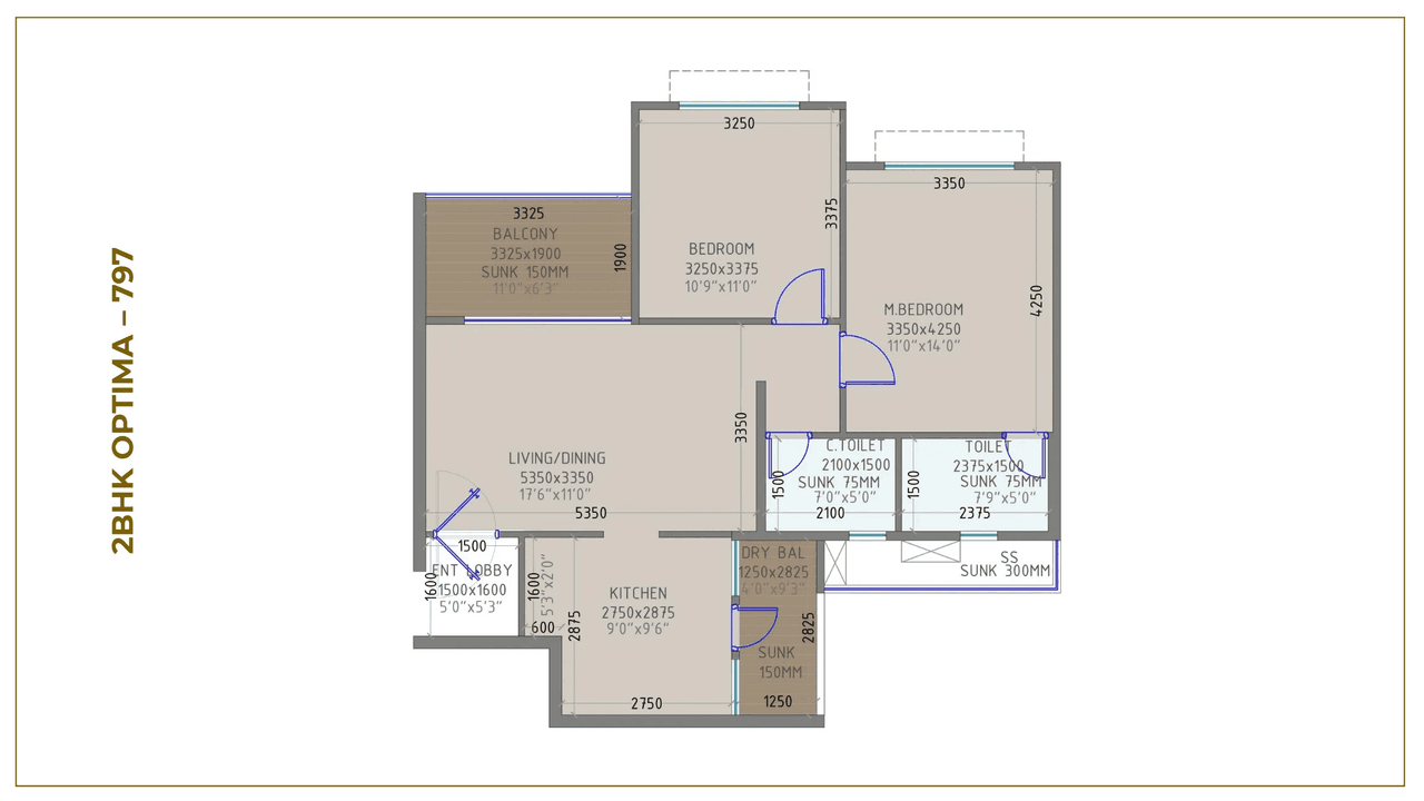 Pride Purple Park Pebbles Unit plan - 797 sq.ft.