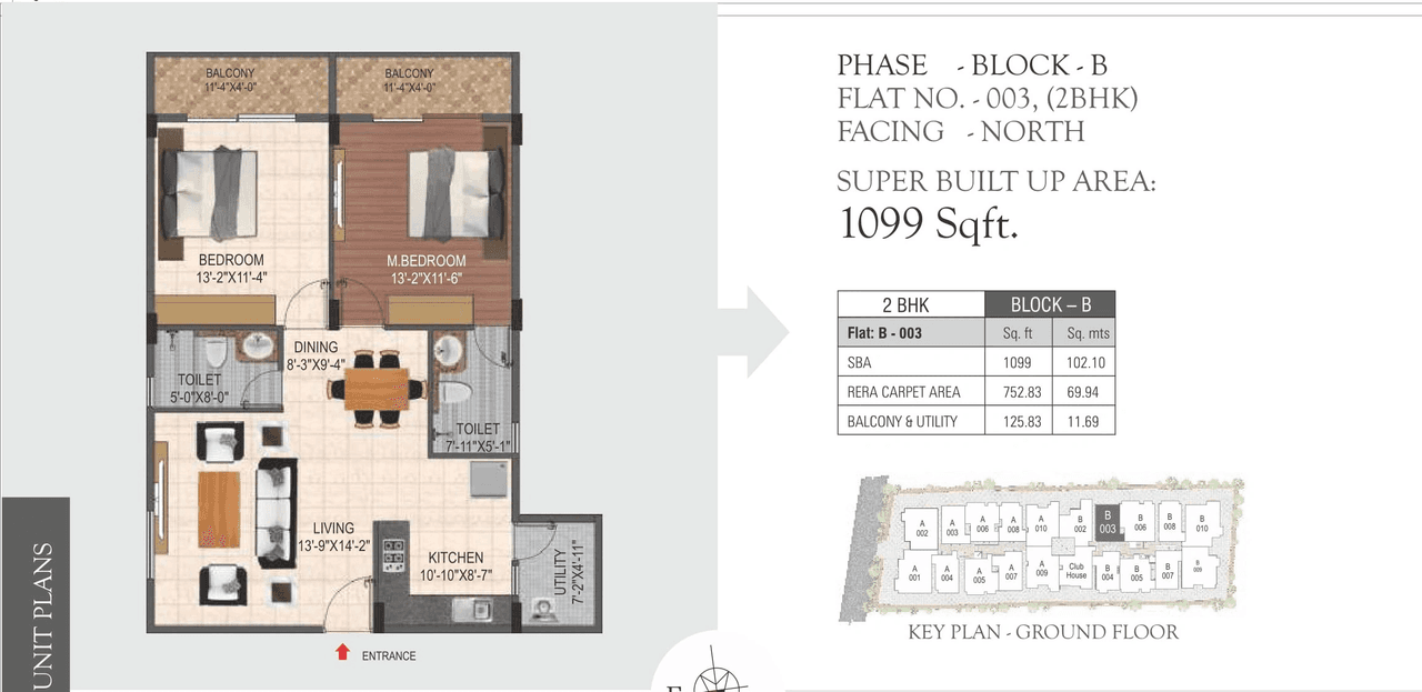 Hoysala Hallmark Lalith Unit plan - 879 sq.ft.