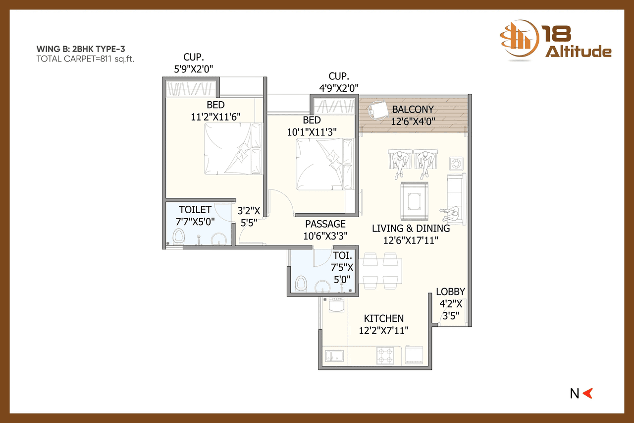 GD 18 Altitude Unit plan - 811 sq.ft.