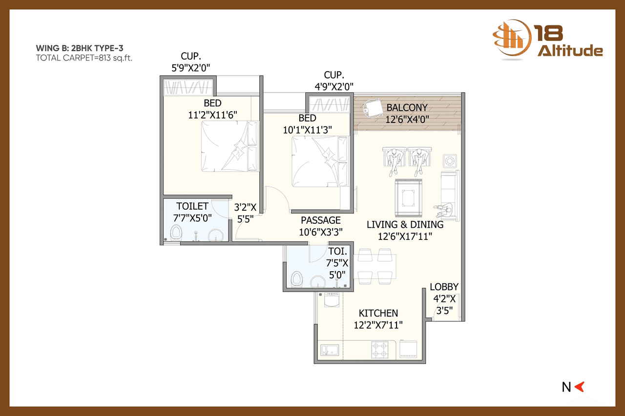 GD 18 Altitude Unit plan - 813 sq.ft.