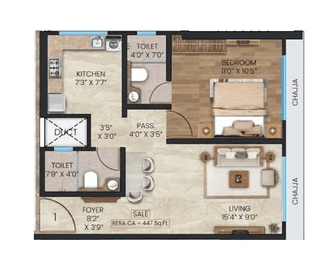 Gagangiri Anvaya Unit plan - 447 sq.ft.
