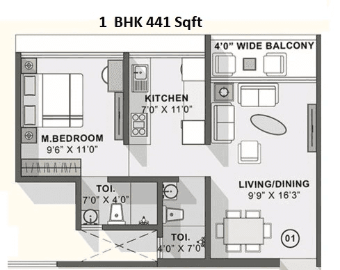 Happy Home Cornerstone Unit plan - 441 sq.ft.