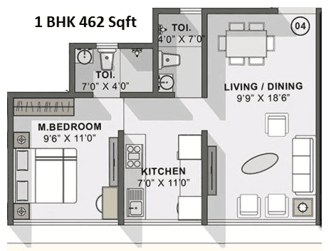 Happy Home Cornerstone Unit plan - 462 sq.ft.