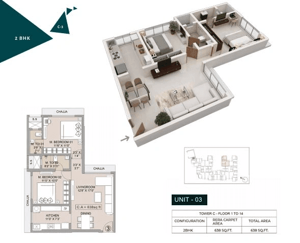 Kenarc Premia Unit plan - 638 sq.ft.