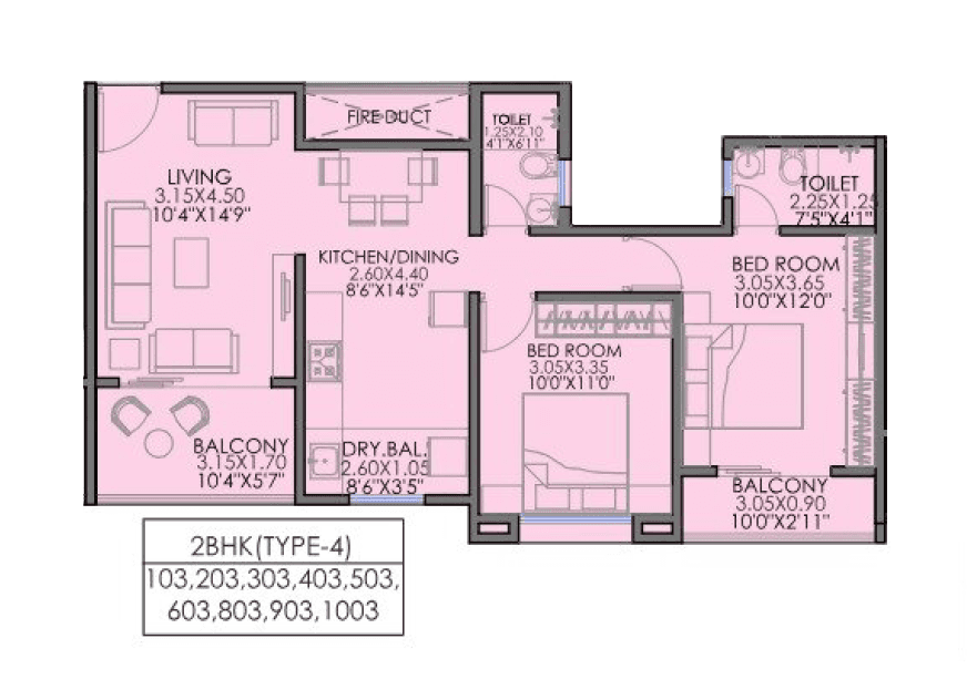 Aswani Pleroma Greens Unit plan - 751 sq.ft.