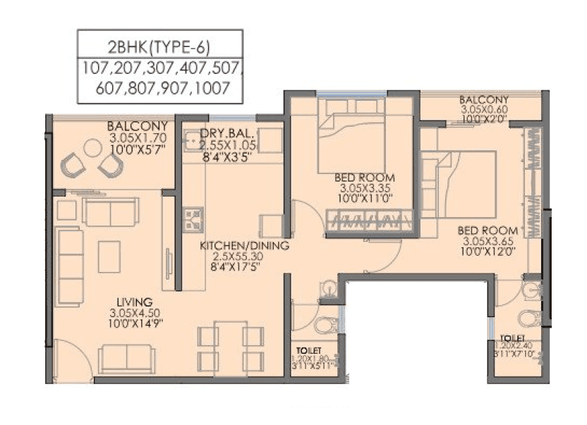 Aswani Pleroma Greens Unit plan - 761 sq.ft.