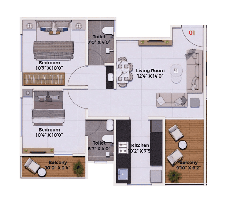 Samarth Kendrai 7 Avenue Unit plan - 685 sq.ft.