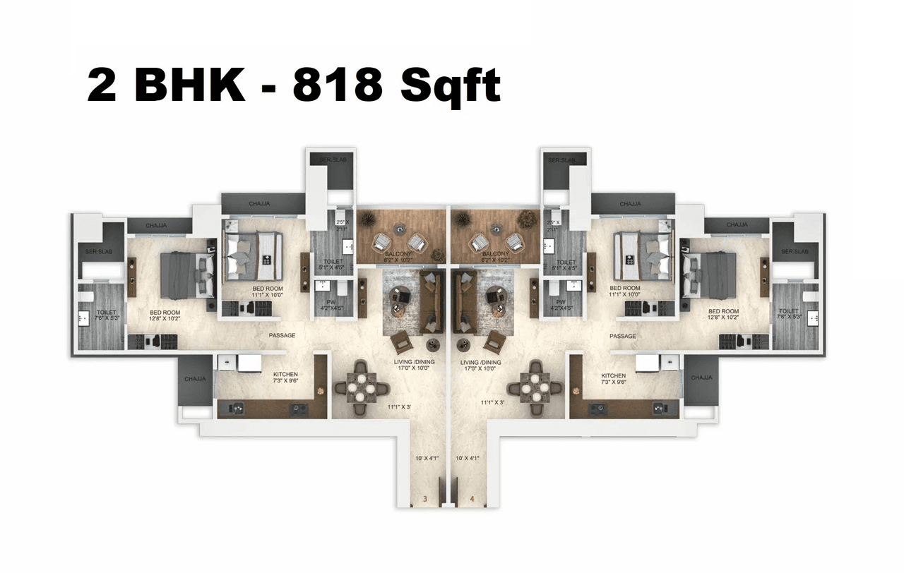 Dimple 73 East Unit plan - 818 sq.ft.