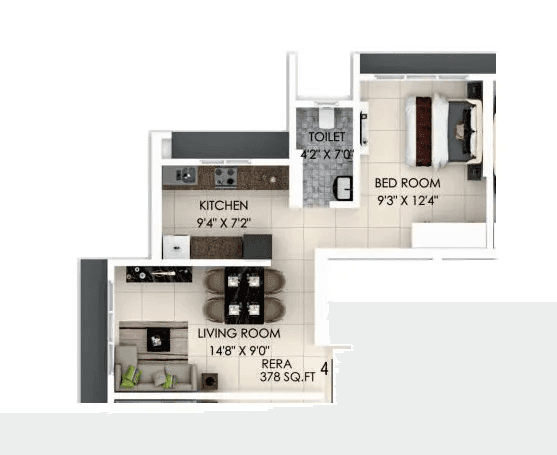 Dimple Westwood Unit plan - 378 sq.ft.