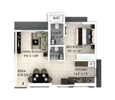 Dimple Westwood Unit plan - 418 sq.ft.