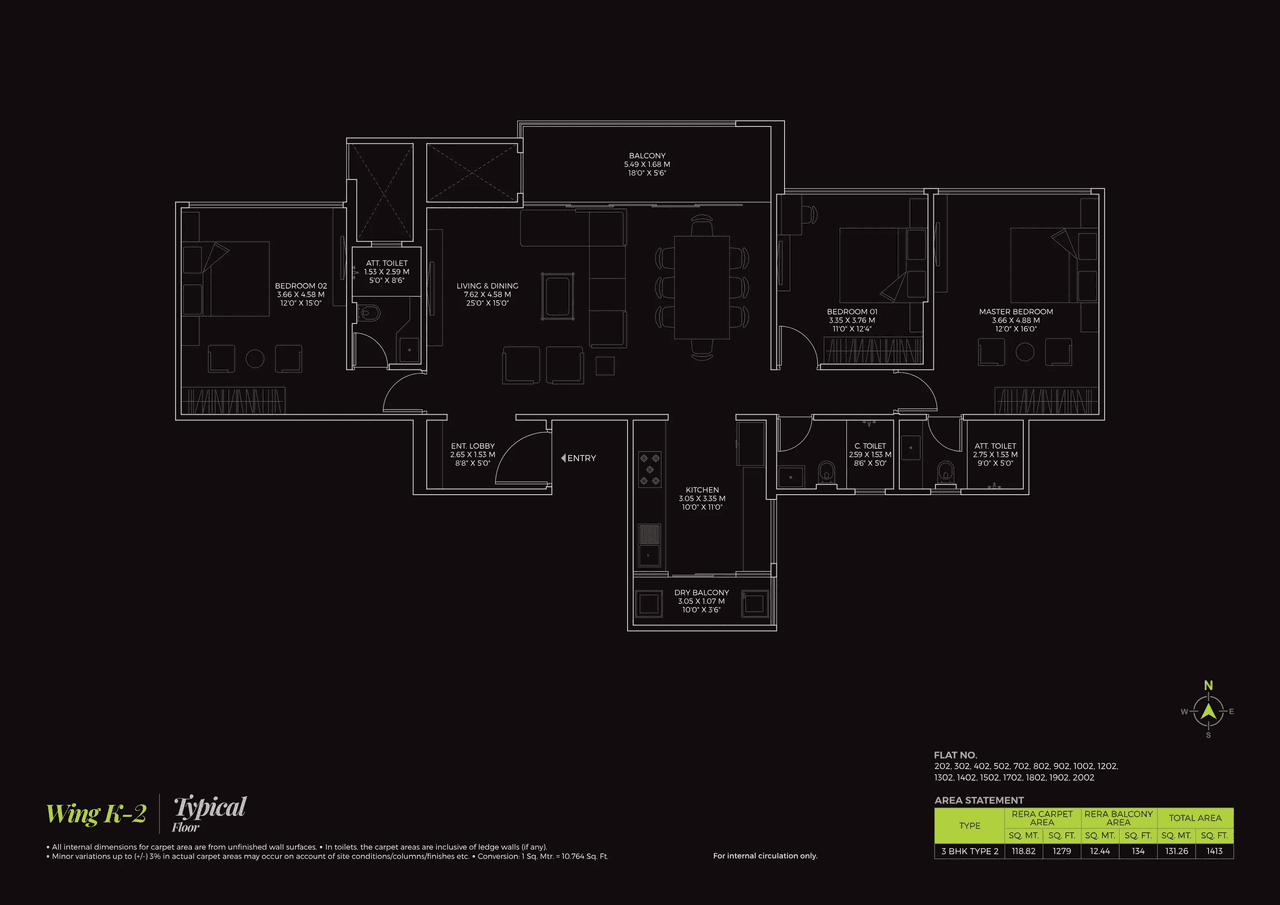 Tayal Envogue 1 Unit plan - 1413 sq.ft.
