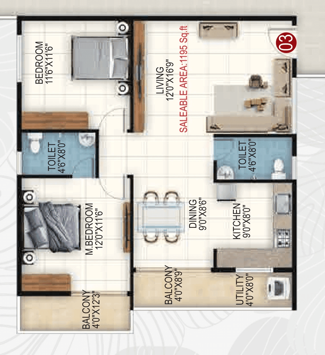 Akshaya Sai Orchid Unit plan - 836 sq.ft.