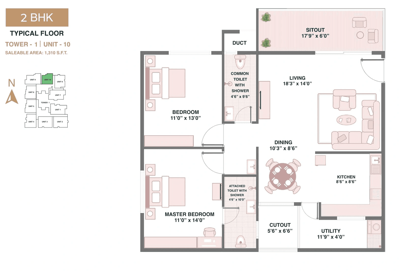 Pushkalam Heritage Unit plan - 838 sq.ft.