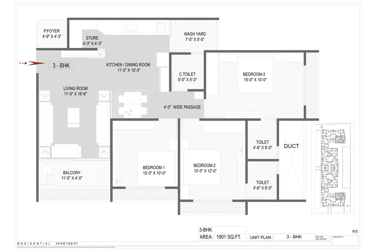 Varmine Sapphire Unit plan - 1020 sq.ft.
