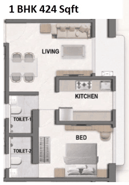 MK Crown Unit plan - 424 sq.ft.