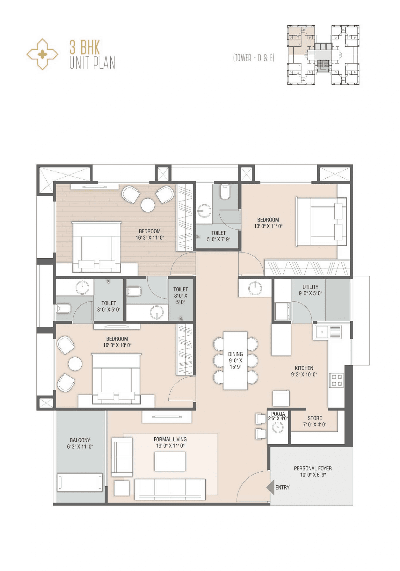 Assetz Unit plan - 1248 sq.ft.