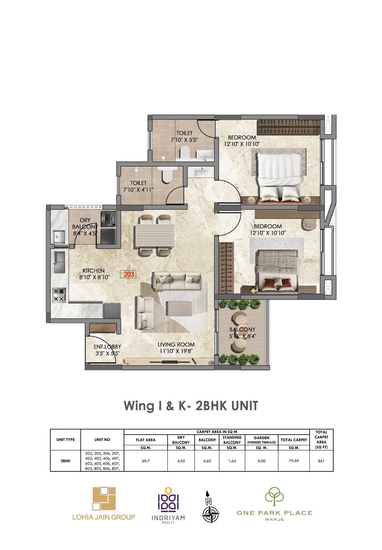 Lohia Jain One Park Place Unit plan - 861 sq.ft.