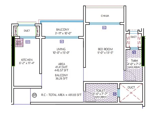 Rudua Zendor 6 Unit plan - 482 sq.ft.