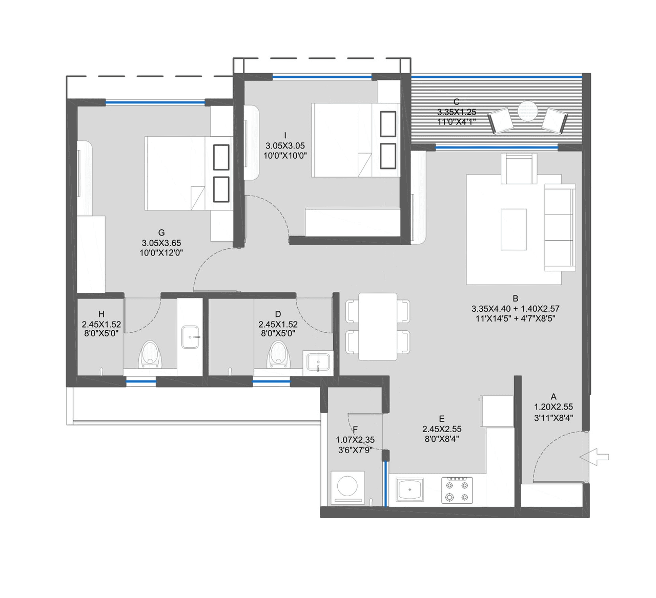 Kolte Patil Bond Unit plan - 740 sq.ft.
