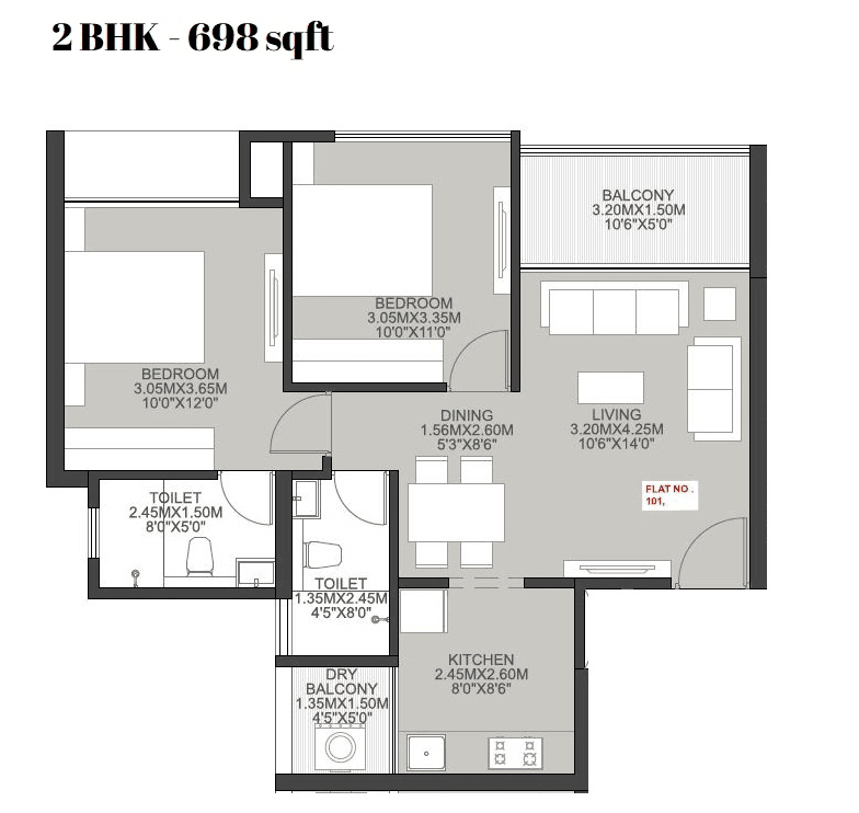 Sankla East World Unit plan - 698 sq.ft.