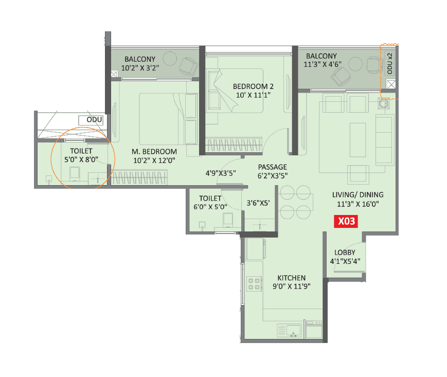 Yashada Evo Unit plan - 810 sq.ft.