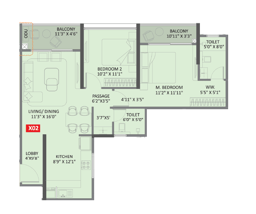 Yashada Evo Unit plan - 875 sq.ft.