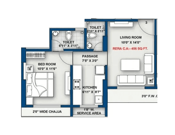 Shraddha Gold Crest Unit plan - 406 sq.ft.