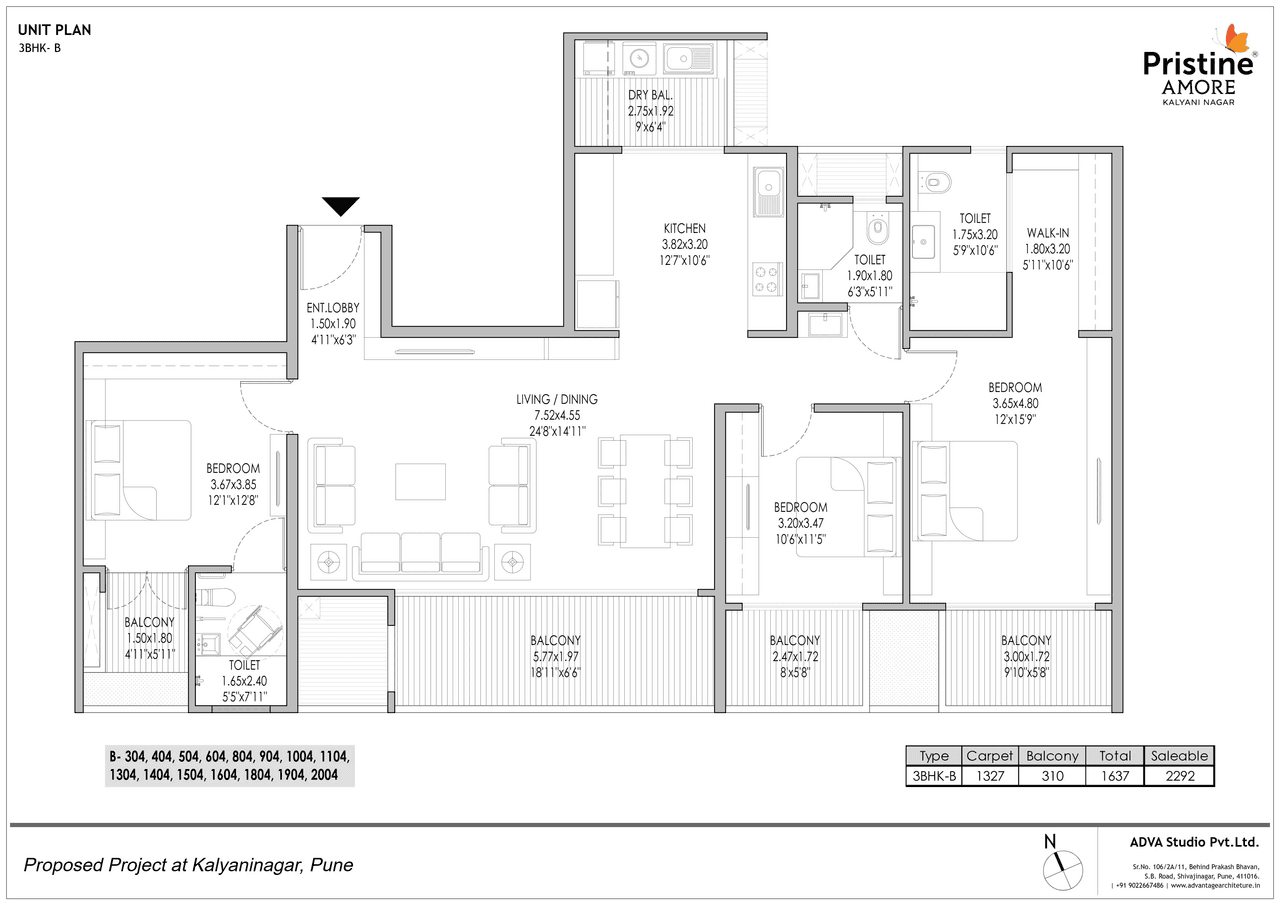 Pristine Amore Unit plan - 1637 sq.ft.