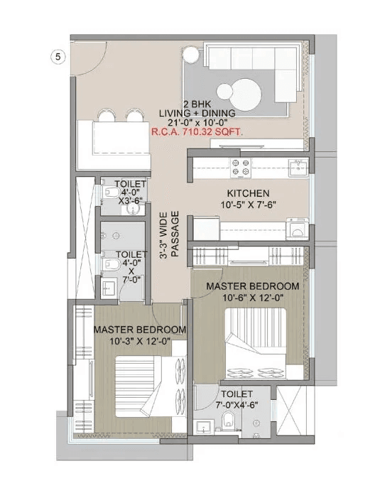 Navkar Elegance Unit plan - 710 sq.ft.