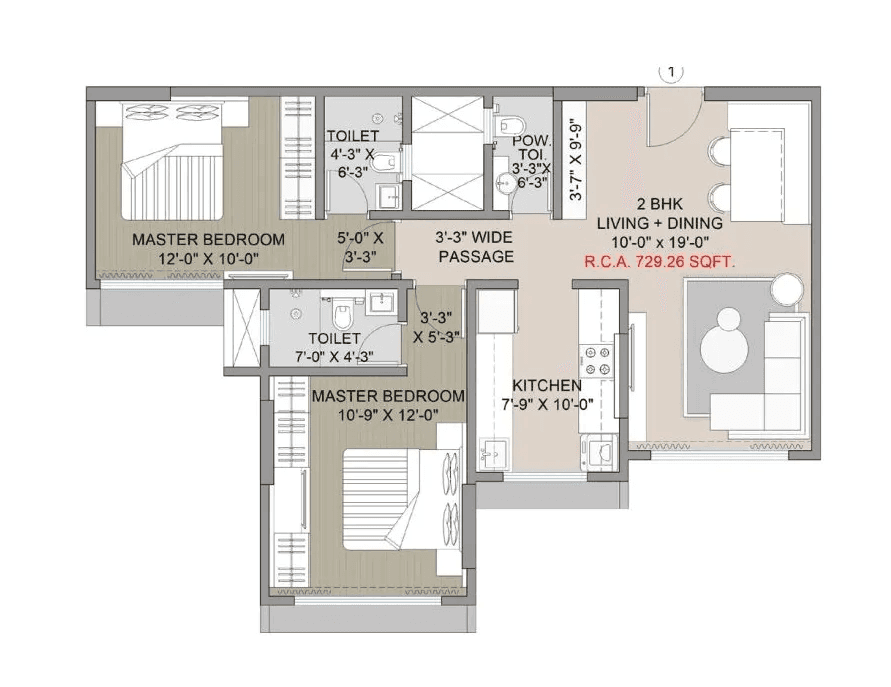 Navkar Elegance Unit plan - 730 sq.ft.